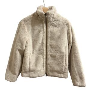 Vince Plush Jacket Womens XS Cream Full Zip Faux Fur Funnel Neck Pockets Coat